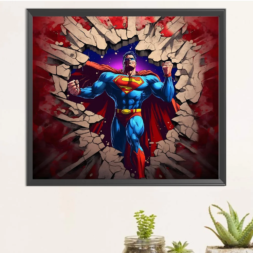Diamond Painting - Full Round Drill - Superman Breaking Wall(Canvas|40*35cm)