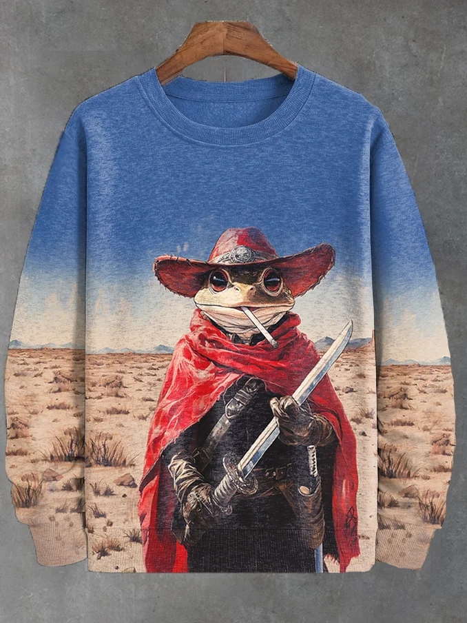 Men's Western Desert Frog Cowboy Samurai Print Casual Sweatshirt
