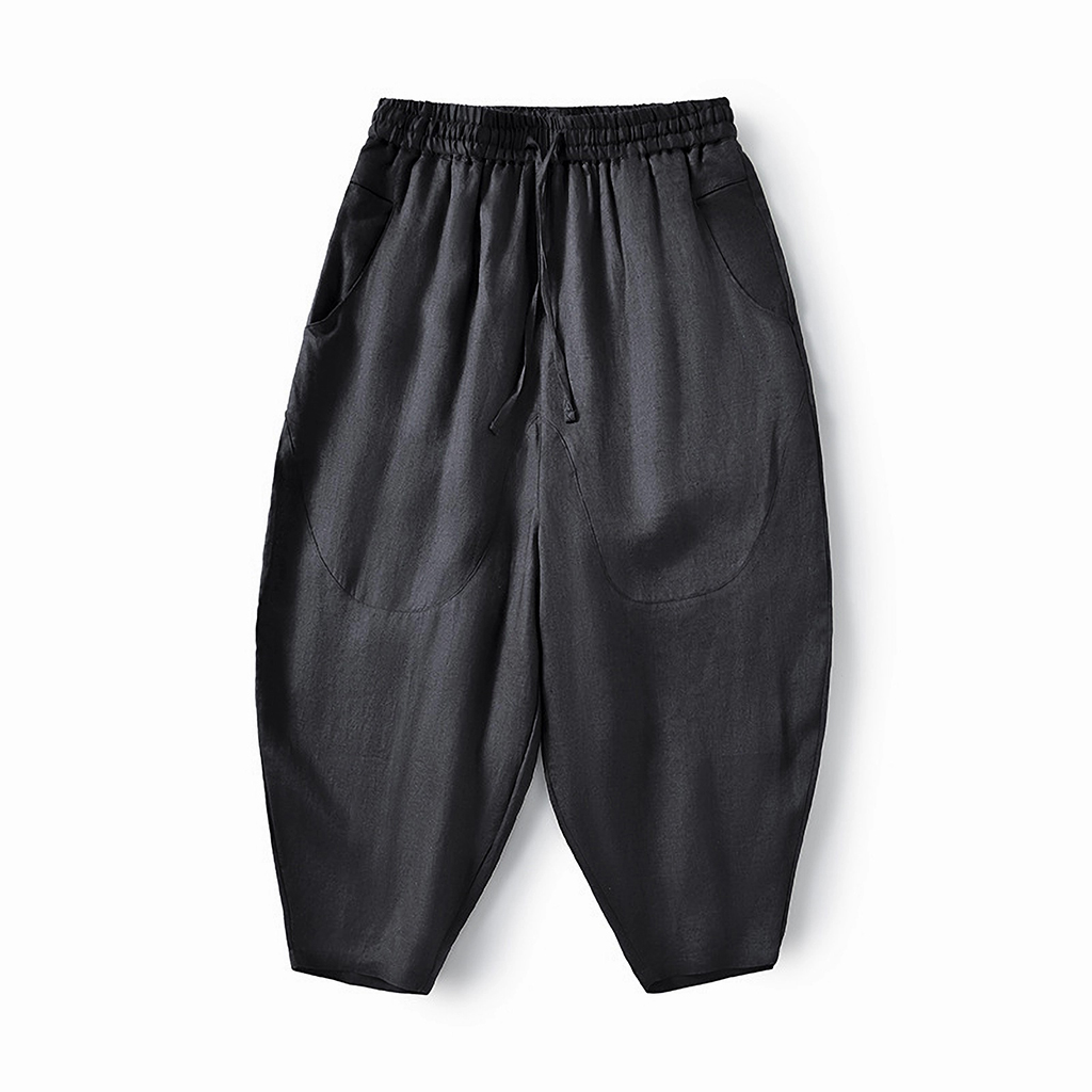 100% European Linen Men's Mid Waist Harem Pants REAL SILK LIFE