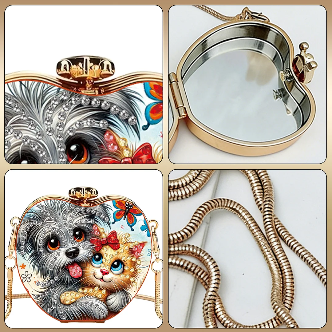 Cats and Dogs DIY Acrylic Love Diamond Art Painting Card Case Wallet with Chain Small Diamond Painting Crossbody Bag for Adults Women Girls Gift