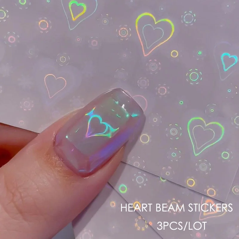 Japanese Holo Nail Art Stickers Holographic Heart Nail Decals Self-Adhesive Korean Trend Transfer Decal Foil Decoration Manicure