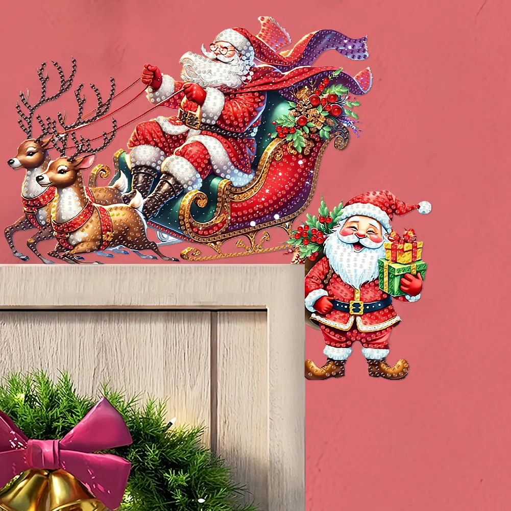 DIY Xmas Diamond Painting Wooden Door Pendants Decoration for Feiend Gifts (Elk)