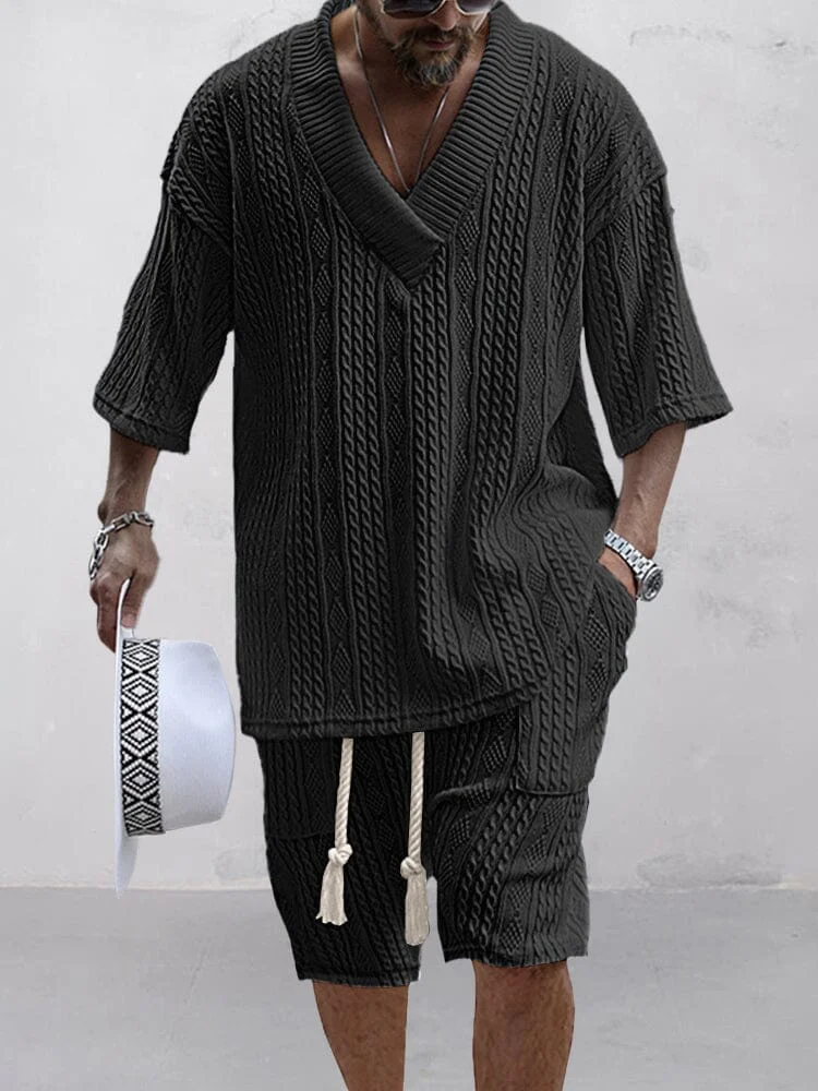 Casual Cable Knit T-shirt Set QueenFunky