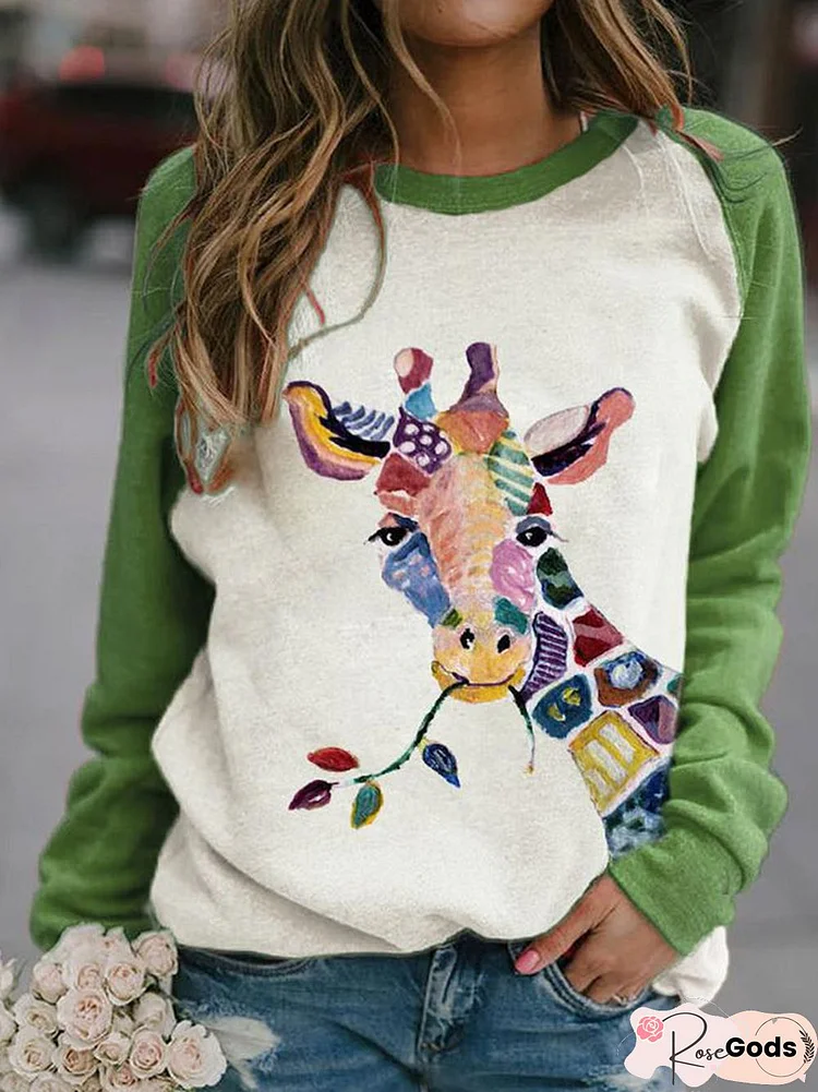 Long Sleeve Shift Animal Casual Sweatshirts