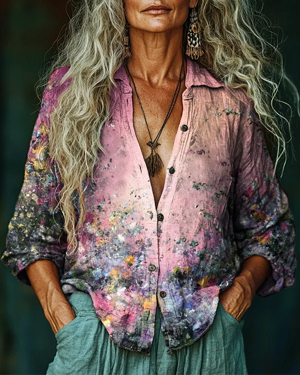 Women's Vintage Floral Print Casual Western Shirt
