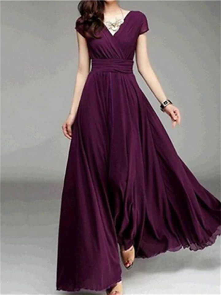 Women's Casual Dress Swing Dress Long Dress Maxi Dress Black Purple Wine Short Sleeve Pure Color Ruched Spring Summer V Neck Modern Daily Wedding Guest Date Slim 2022 S M L XL XXL 3XL 4XL 5XL