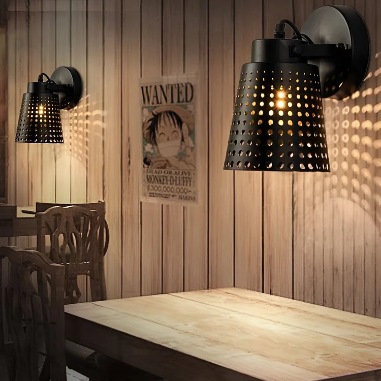 Retro Iron Hollow Adjustable Black Industrial Style Plug in Wall Sconce Lighting - Appledas