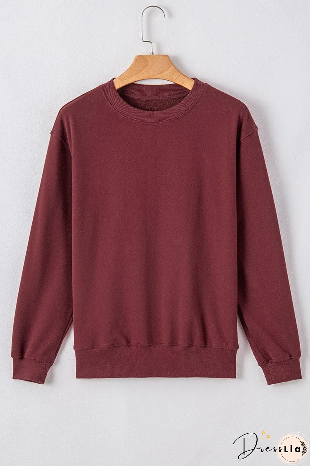 Burgundy Plain Drop Shoulder Crewneck Pullover Sweatshirt