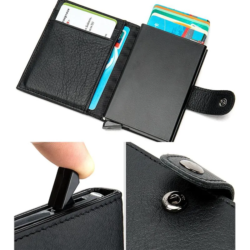 Simple Design RFID Protection Magnetic Closure Two Fold Genuine Leather Card Holder Mini Wallet