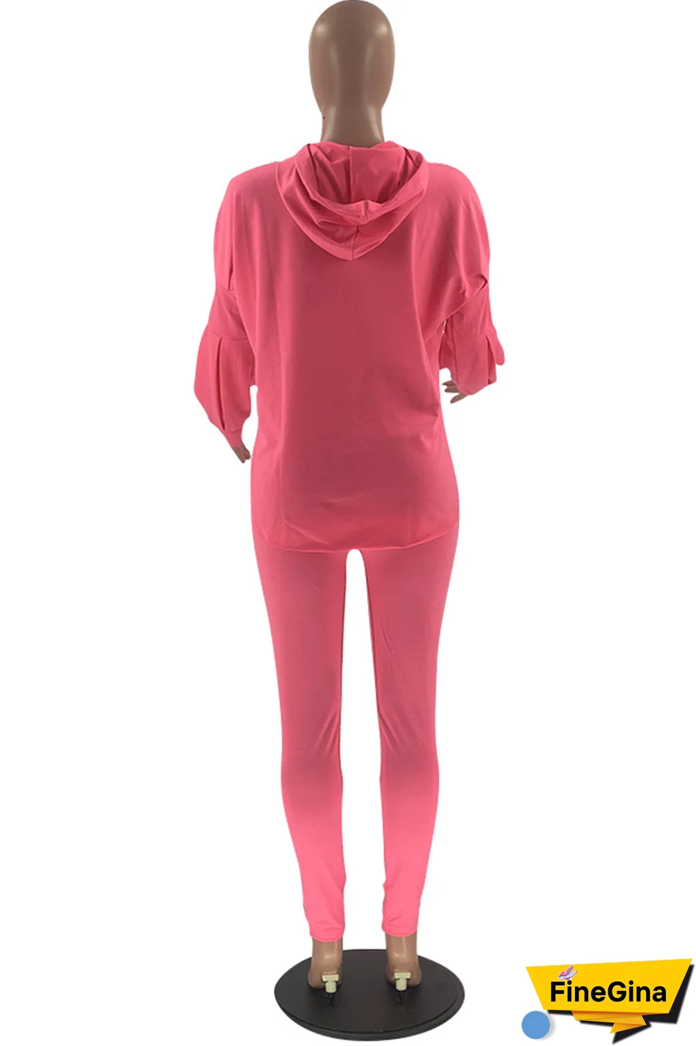 Pink Street Solid Patchwork Hooded Collar Long Sleeve Two Pieces