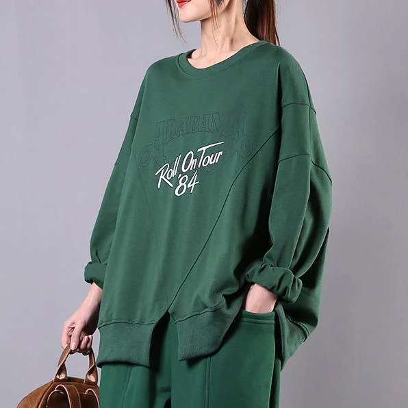 Simple green print cotton tunic pattern o neck box blouse