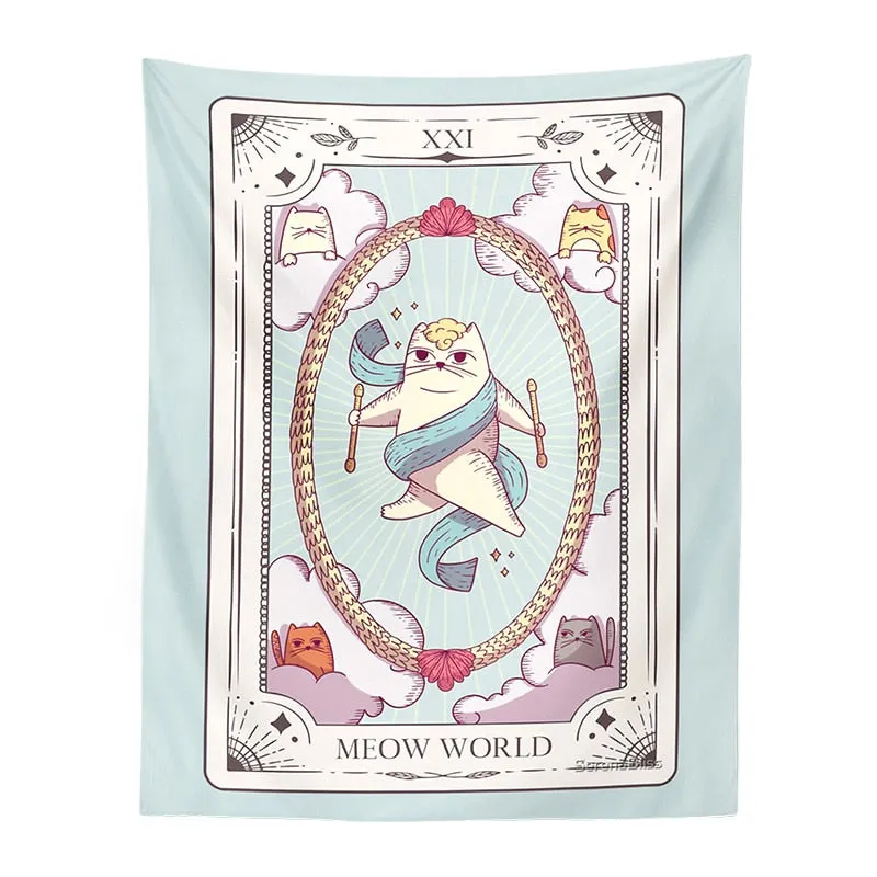 Cute Cat Tarot Tapestry Wall Hanging psychedelic decoration Witchy Boho sun moon Star Tapestries Living Room Kids Room Bedroom