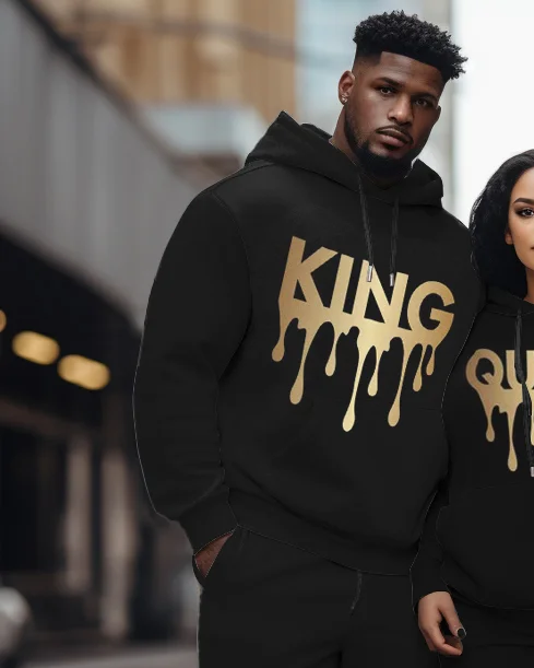 Couple Large Size Casual King Queen Letter Graffiti Hoodie Set