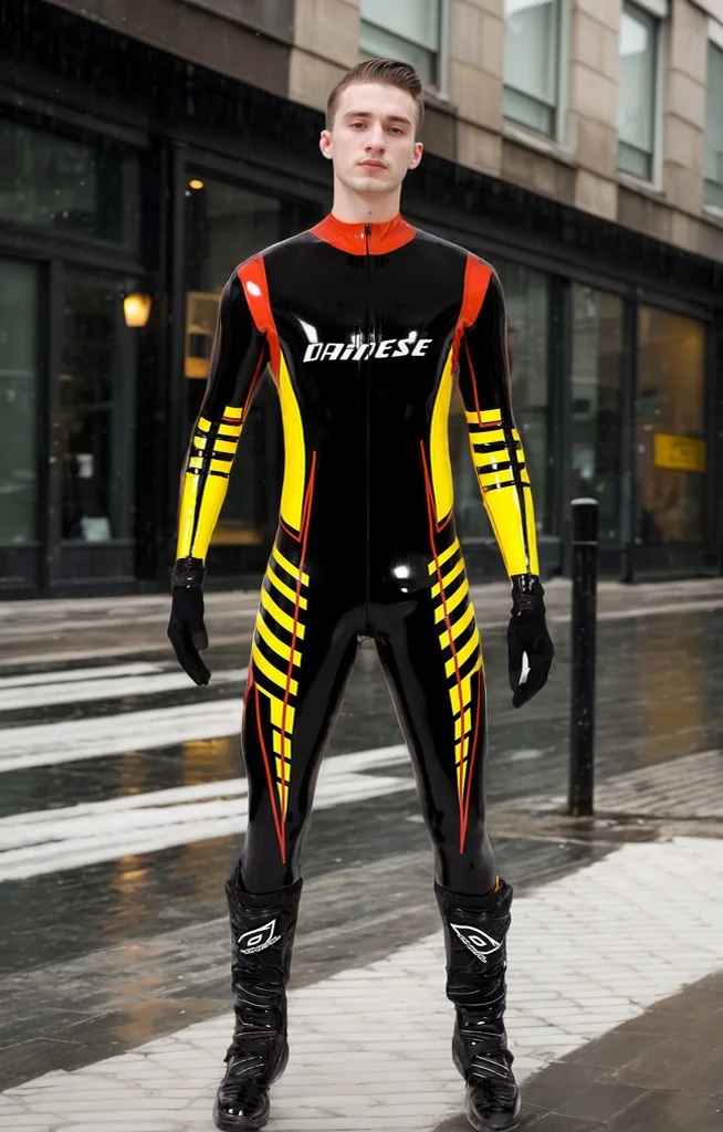 Men Latex Catsuits Male 'MotoGP' Biker Style Design Resemble Leathers Biker Catsuit