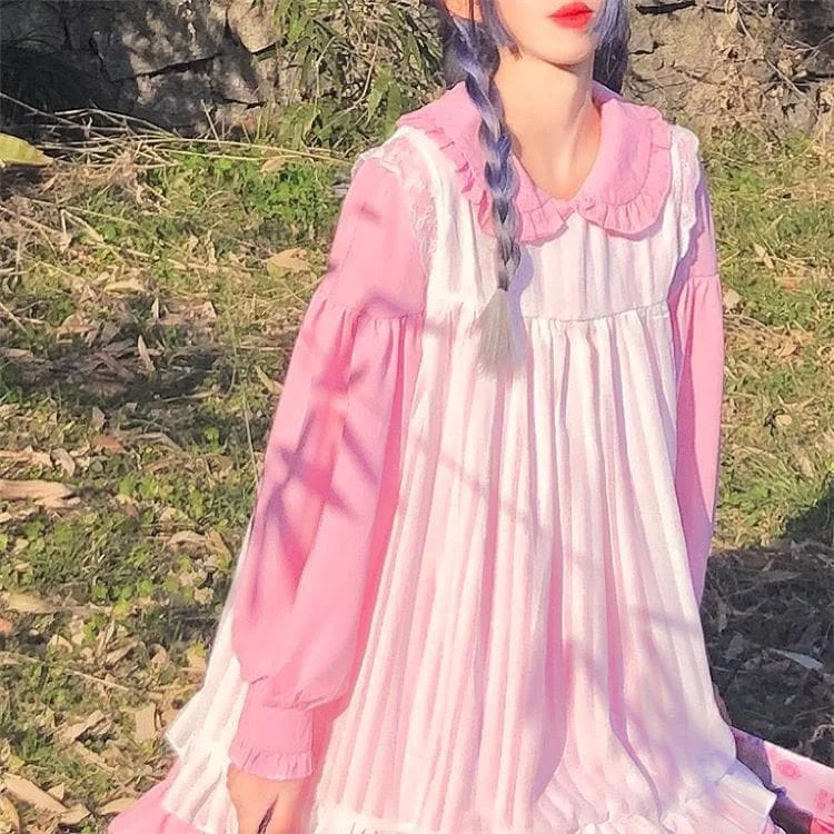 2-Piece Kawaii Aesthetic Lolita Dolly Ruffle Dress SS2056