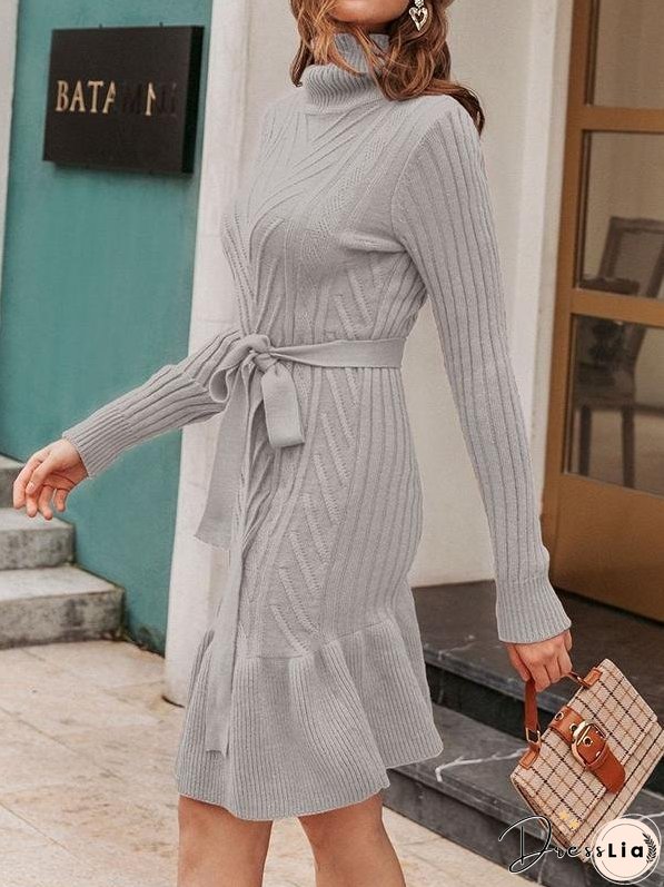 Ruffle Hem Belted Sweater Dress for Women