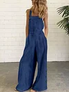 Solid Color Loose Buttons Jumpsuits