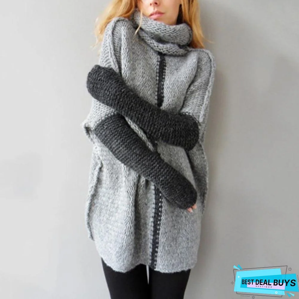 Autumn and Winter Turtleneck Loose Splicing Sweater