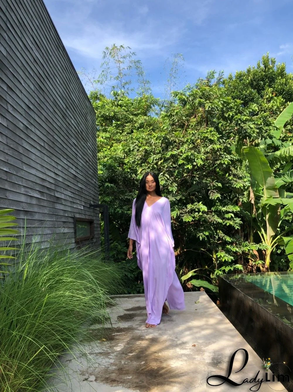 V Neck Solid Color Beach Cover Up