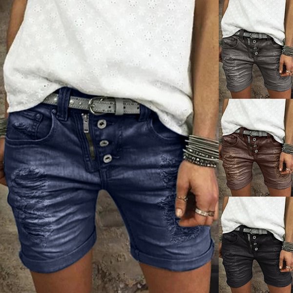 Women Summer Denim Shorts Button Pocket Blue Jeans Shorts feminino Short Pants - Life is Beautiful for You - SheChoic