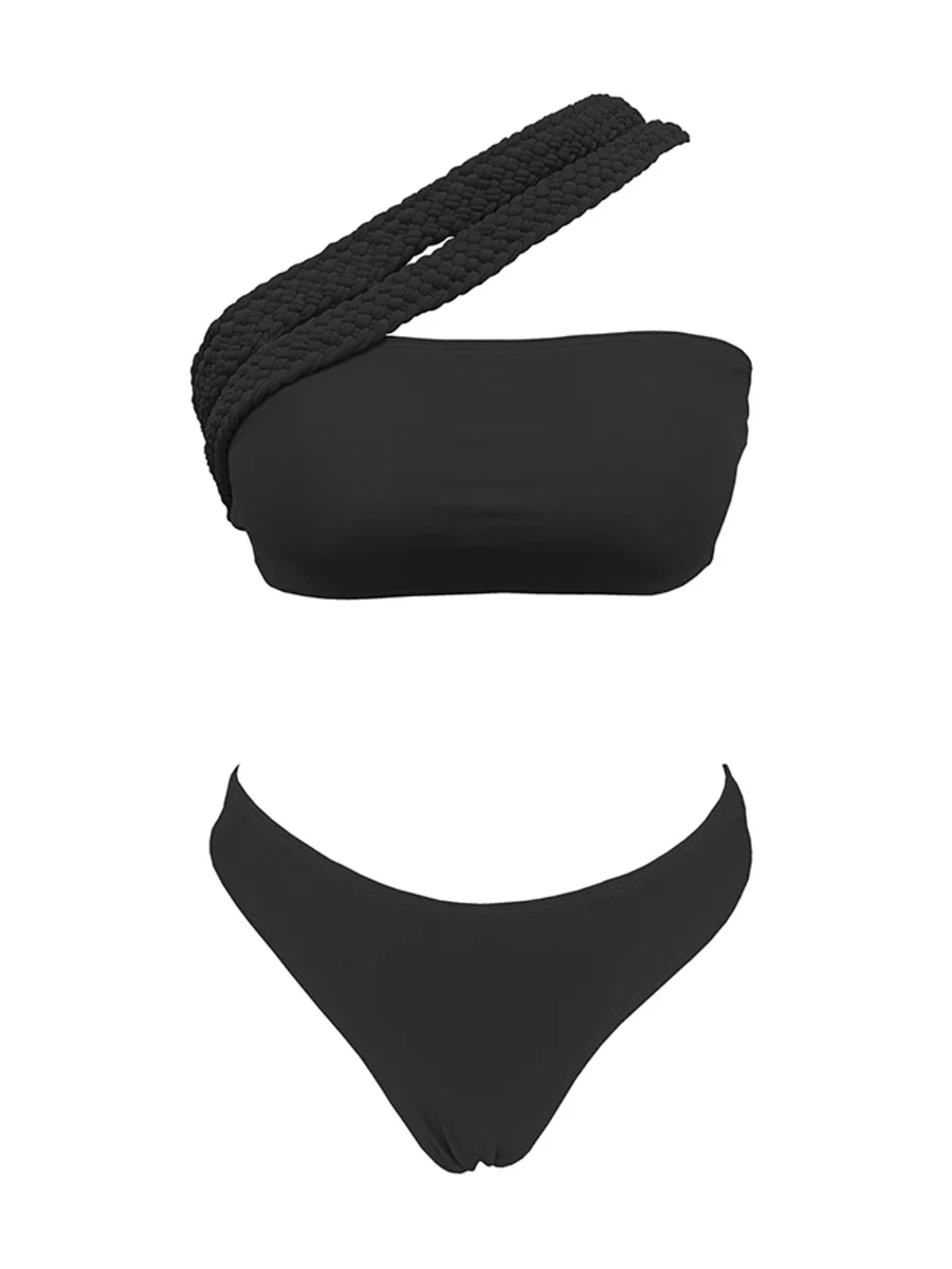 Uveng Single-Shoulder Rope Strap-Meared Solid Color Split Swimsuit Woman 2025 New Bikini