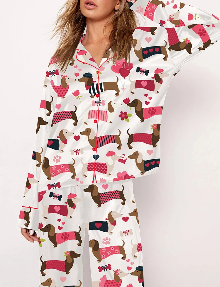 Women's Valentine Dachshund Dog Pajama Set
