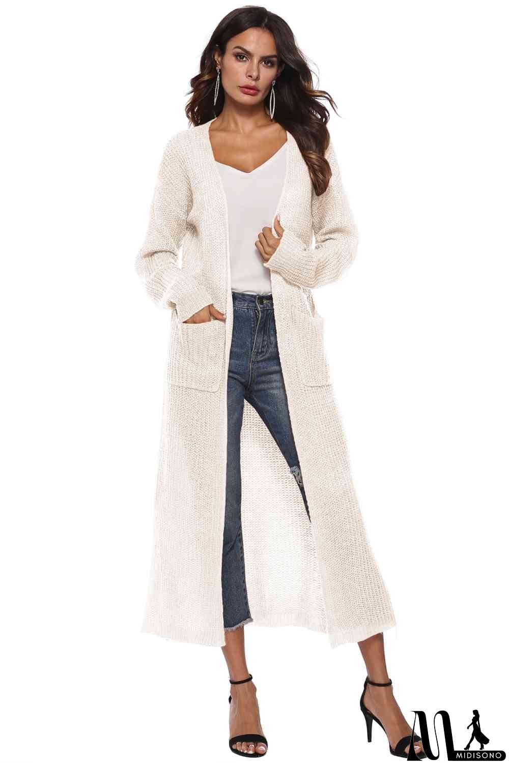 MidiSono - Long Sleeve Open Front Buttoned Cardigan