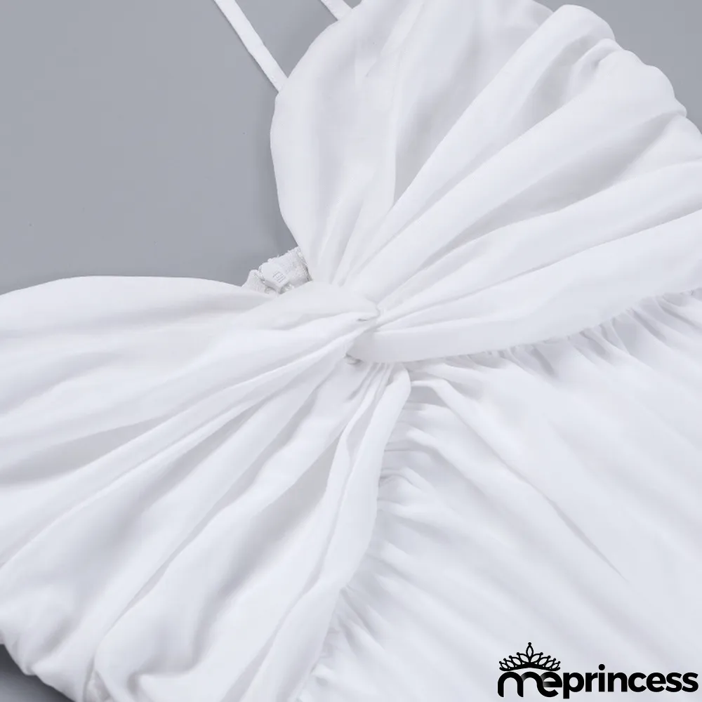 Strappy V Neck Gathered Sexy Dress Chic Fashion Low Back Maxi Dress