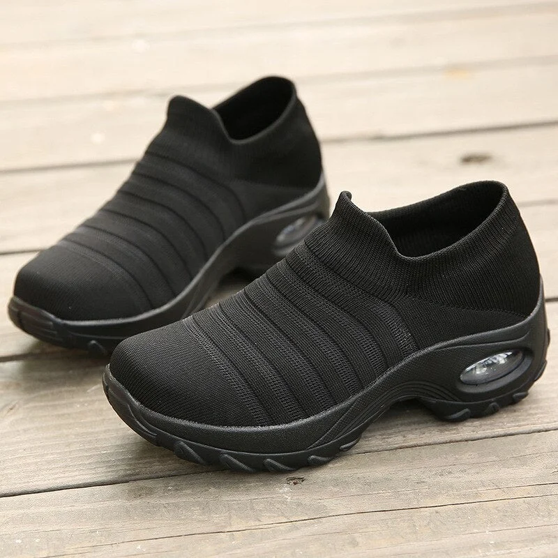 Women Sneakers knitting Mesh Breathable Vulcanized Female Trainers Shoes Women's Lace-Up Walking Shoes Ladies Platform Footwear