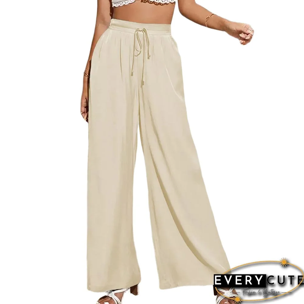 Apricot Tie Waist Wide Leg Casual Pants