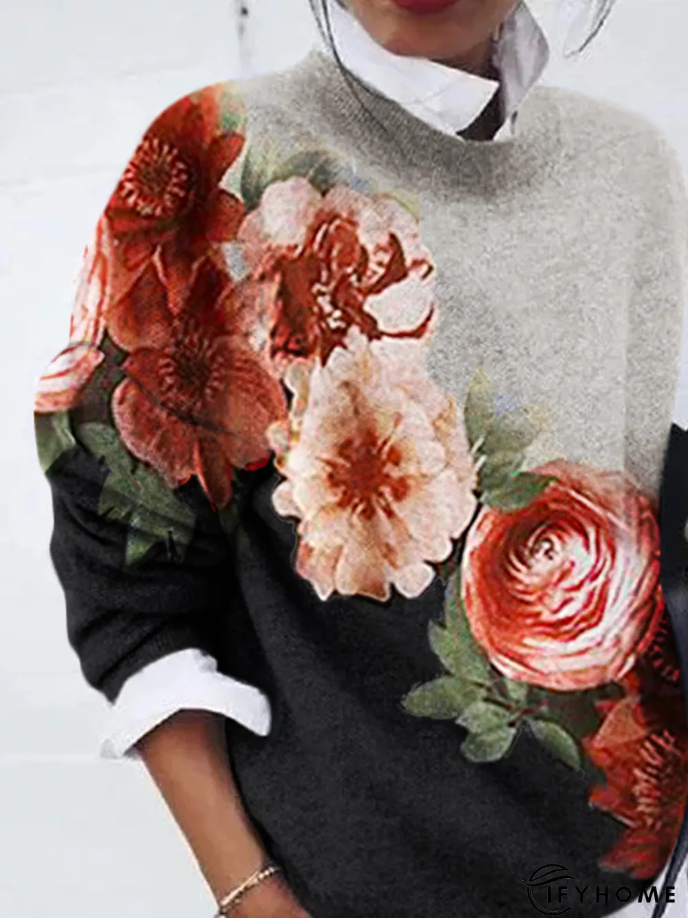 Women Casual Ombre/Tie-Dye Floral Print Long Sleeve Shirt | IFYHOME