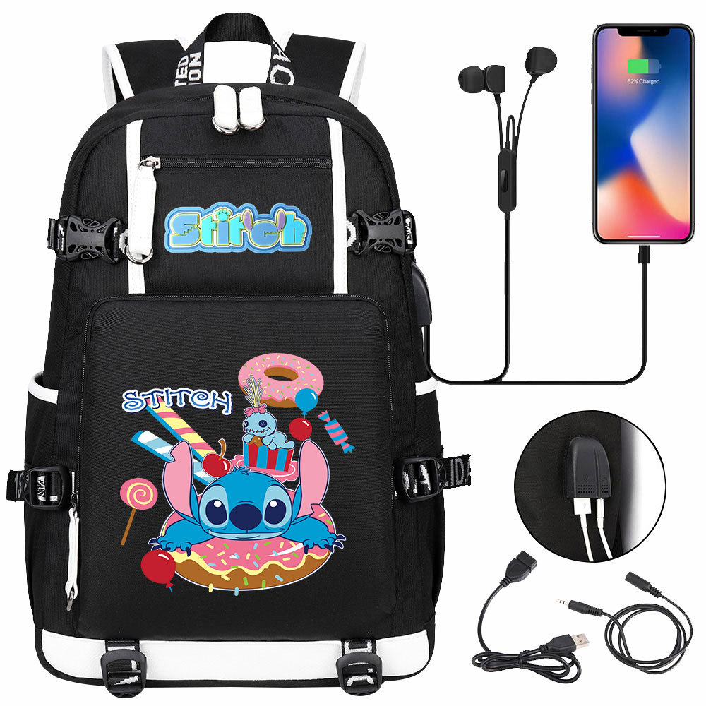 Lilo & Stitch School Bag with USB Charging Port and 15-inch Laptop Compartment – Multi-pocket Backpack with Double-sided Pockets, Perfect for Kids and Adults-Mayoulove