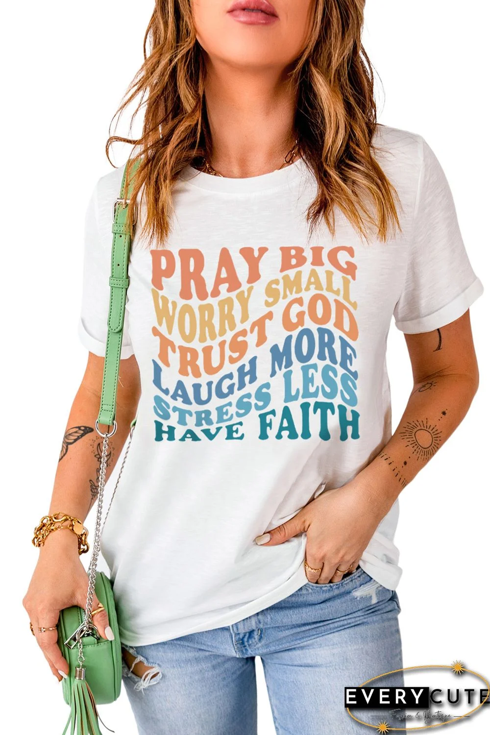 White Have Faith Inspired Words Print T Shirt