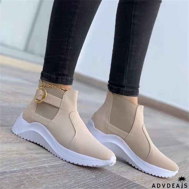 Women's Leisure Fashionable Belt Buckle High Top Shoes