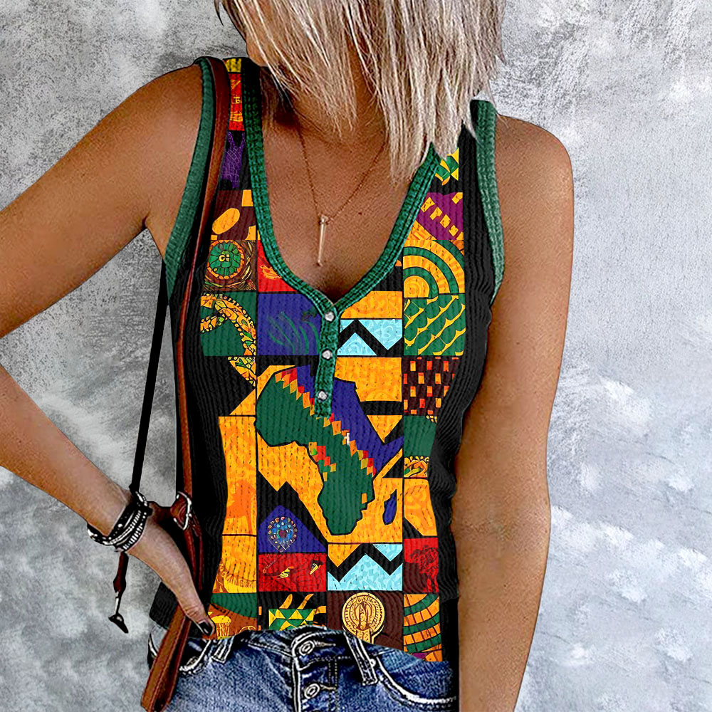 Comstylish Africa Traditional Brilliance Patchwork V-Neck Tank Top