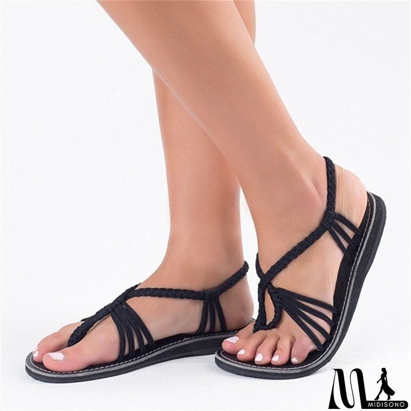 MidiSono - Women's Knitted Fabric Breathable Beach Flat Sandals