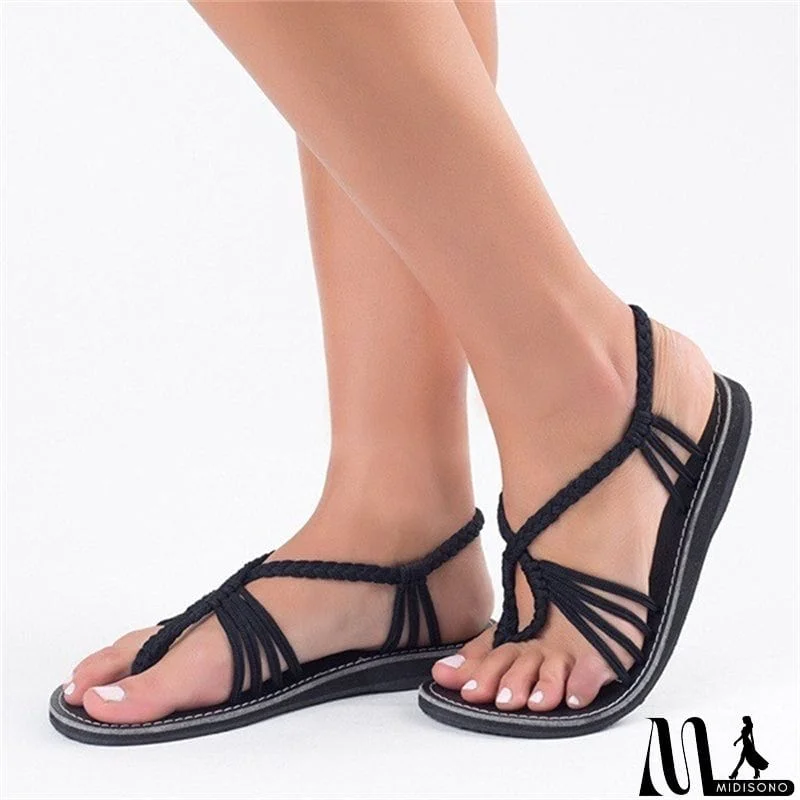 MidiSono - Women's Knitted Fabric Breathable Beach Flat Sandals