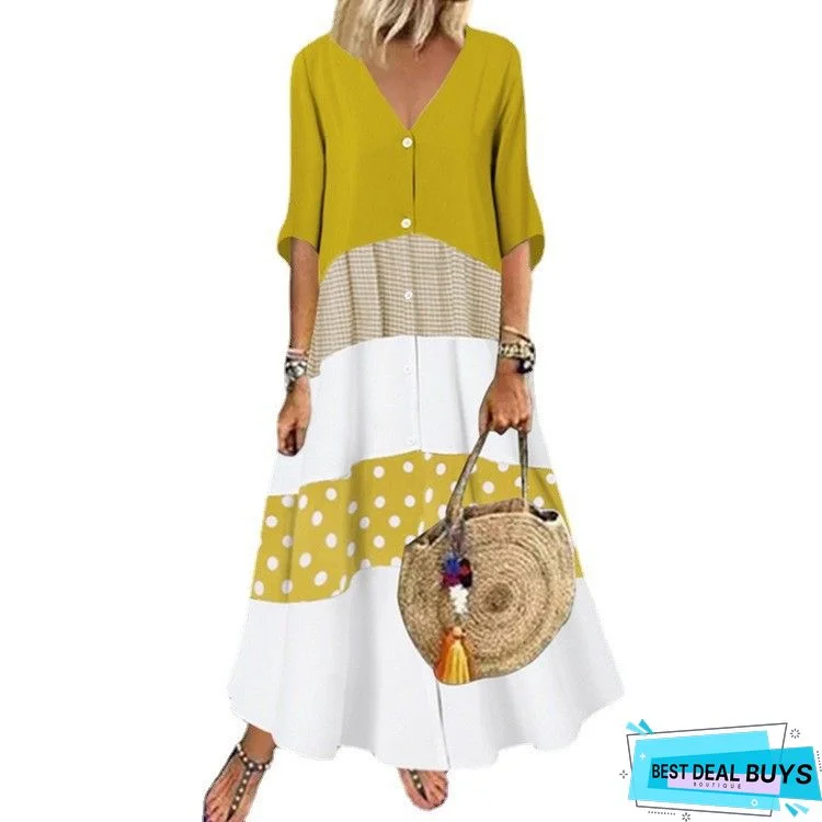 Women's A-Line Dress Maxi Long Dress - Long Sleeve Polka Dot Patchwork Print Spring Fall Plus Size Hot Casual Holiday Vacation Dresses Loose Black Red Yellow Black Dresses