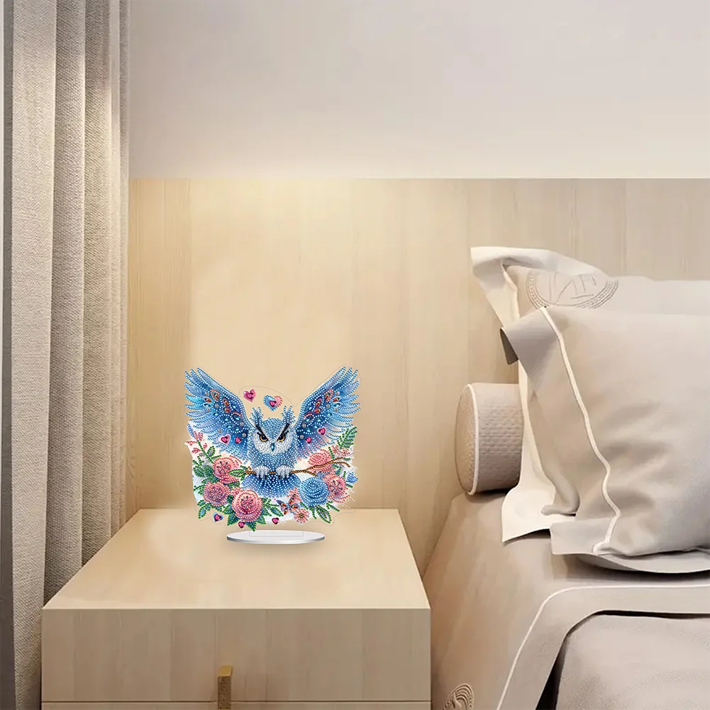 DIY Owl Single-Sided Acrylic Diamond Painting Tabletop Ornament for Home Office Desktop Decor
