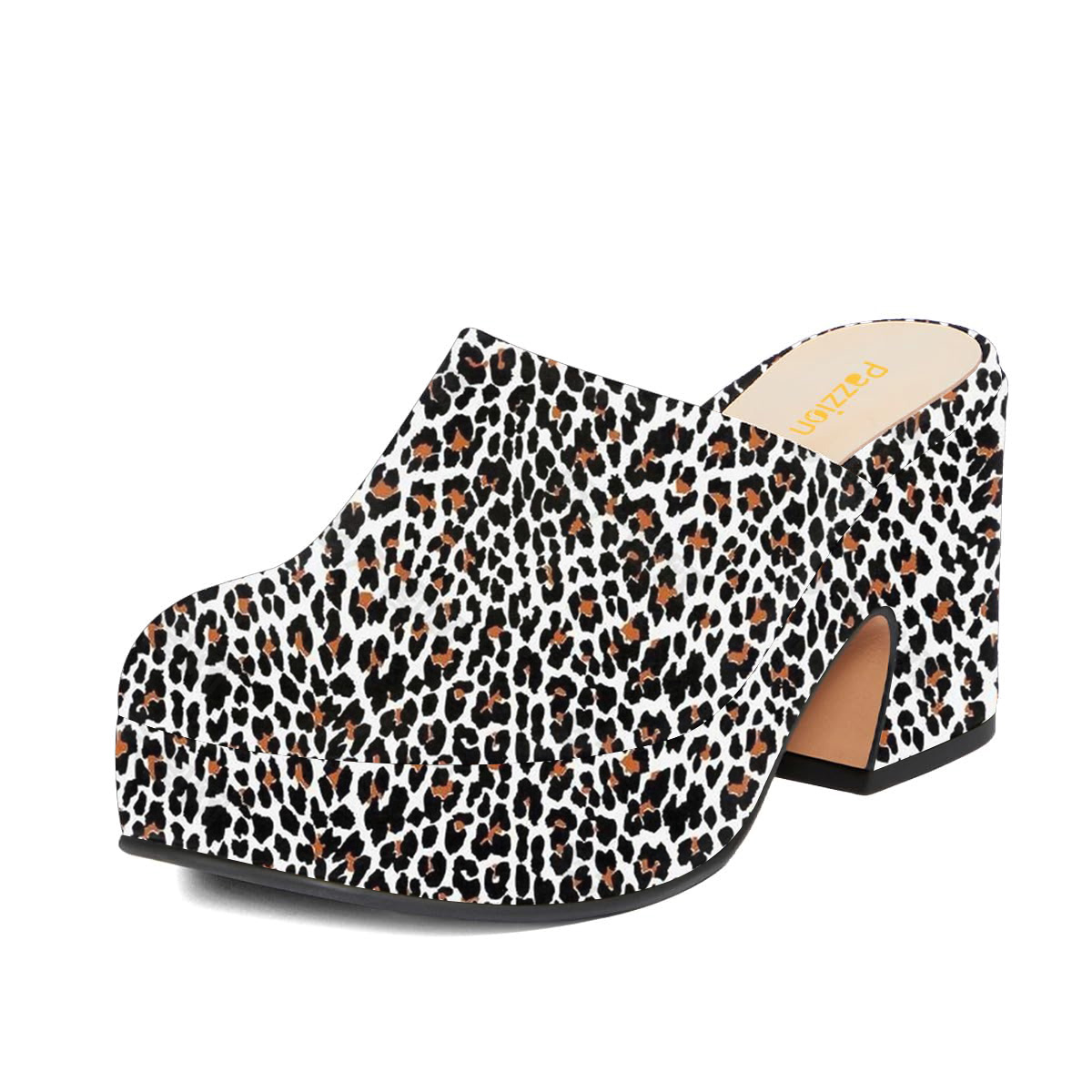 Leopard Printed Closed Round Toe Block Heel Platform Mules Shoes Nicepairs