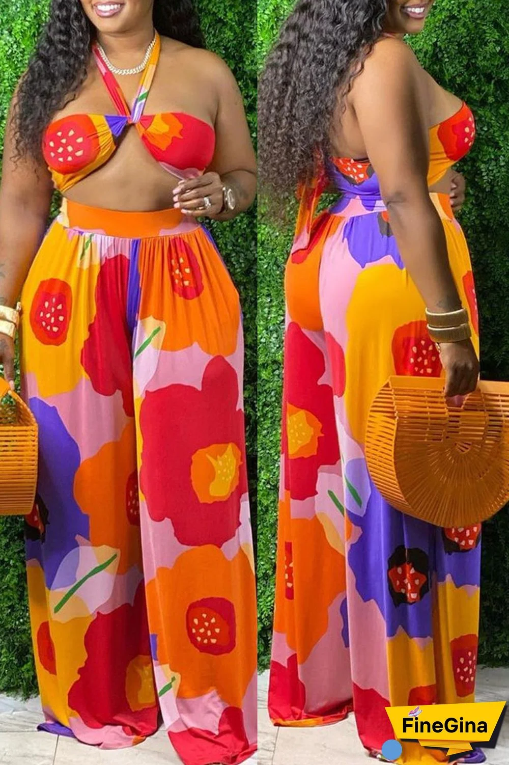 Sexy Print Split Joint Off The Shoulder Sleeveless Two Pieces