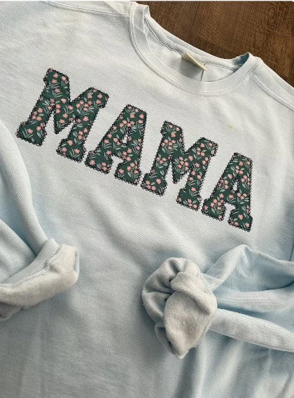 Mama Embroidered Teal Floral Applique Sweatshirt