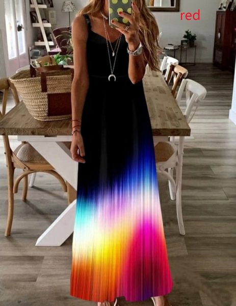 Deep V-neck Dress Sleeveless Sling Dress Summer Long Dress Printed Party Dress Plus Size XS-5XL - Life is Beautiful for You - SheChoic