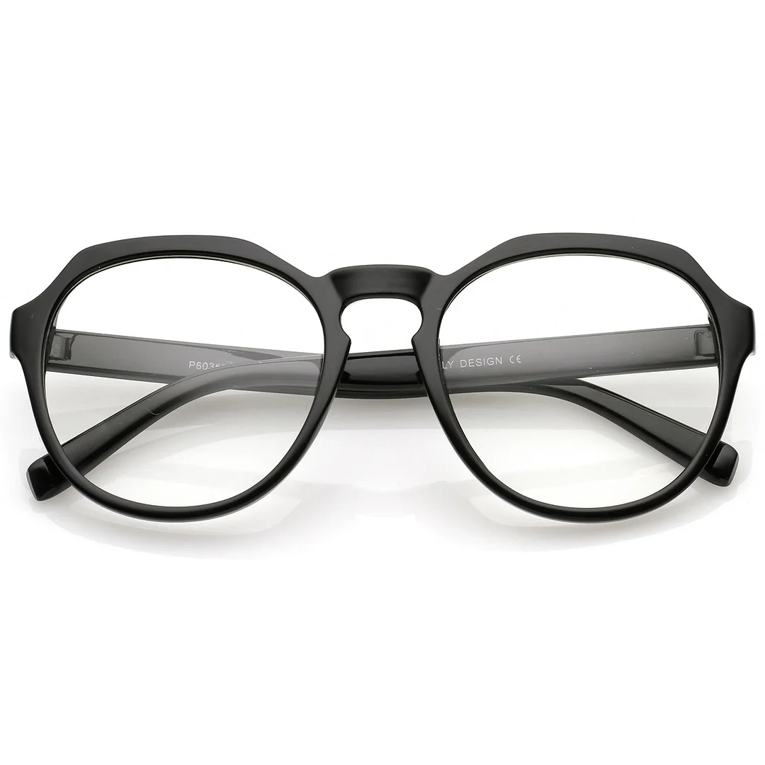 Modern Keyhole Nose Bridge Clear Lens Round Eyeglasses 55mm