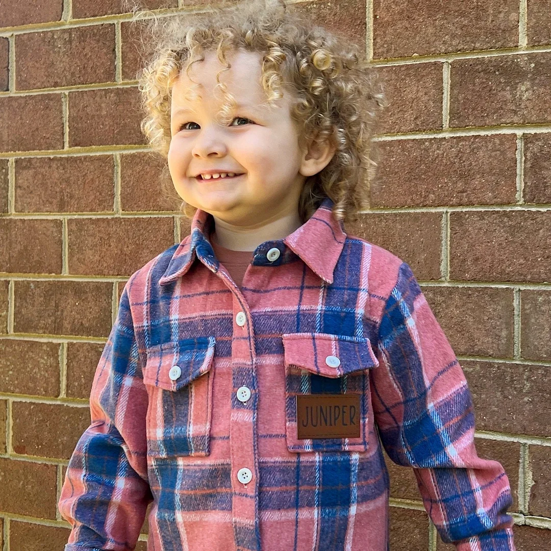 Personalized Leather Patch Kids Flannel Jacket | inJacket15