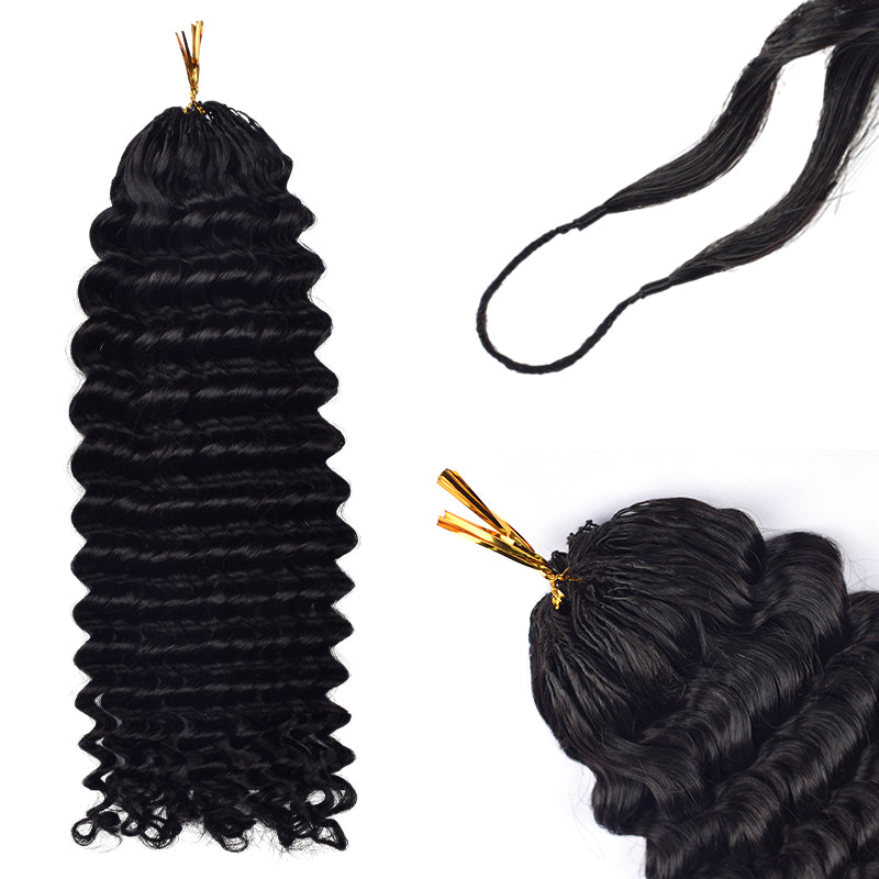 Deep Wave Crochet Human Hair Pre Loop Extensions BORUIHAIR