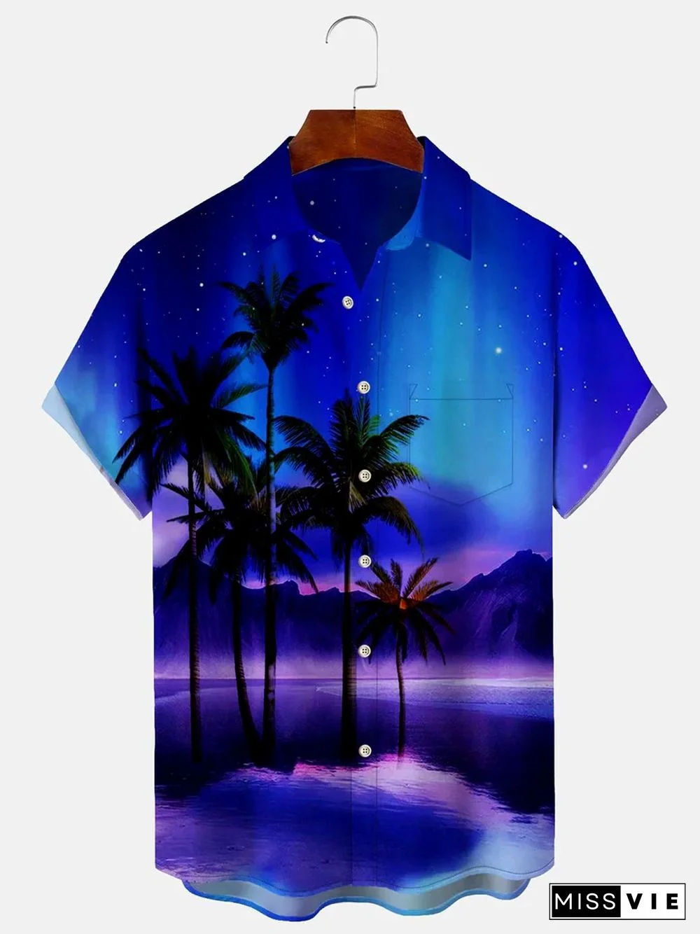 Coconut Tree Beach Hawaiian Men's Shirts With Pocket