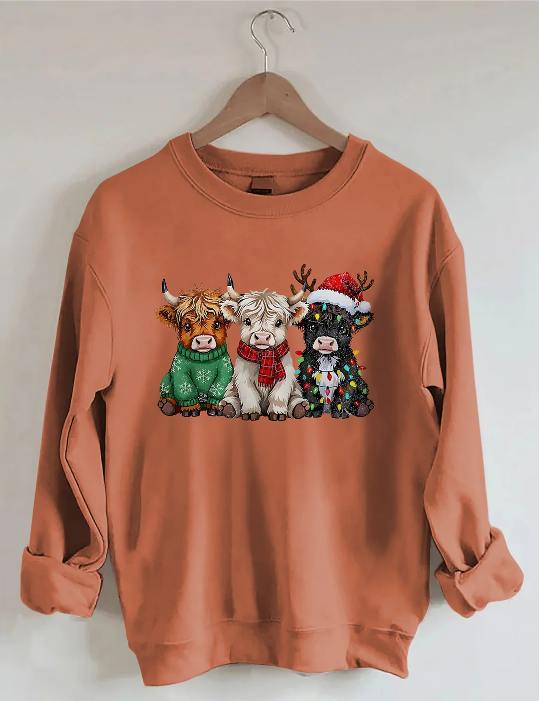Rustic Highland Cows Christmas Sweatshirt