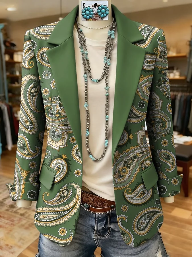 Women's Casual Retro Paisley Print Blazer 
