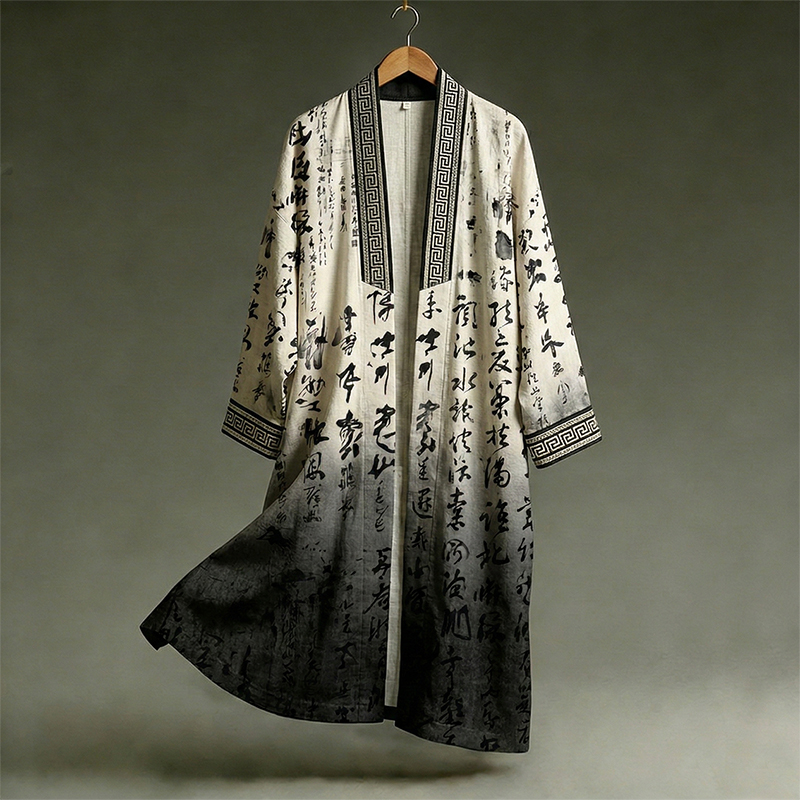 Japanese Style Retro Calligraphy Art Pattern Casual Kimono  artssus